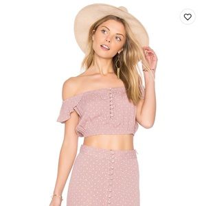 Set: Revolve Flynn Skye Tori Crop top sz S/Sophia midi skirt sz M, mauve/cream